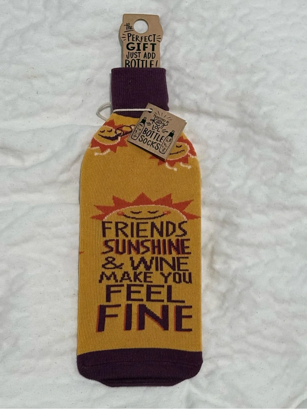 Primitives by Kathy Friends, Sunshine & Wine” Wine Bottle Sock - NWT